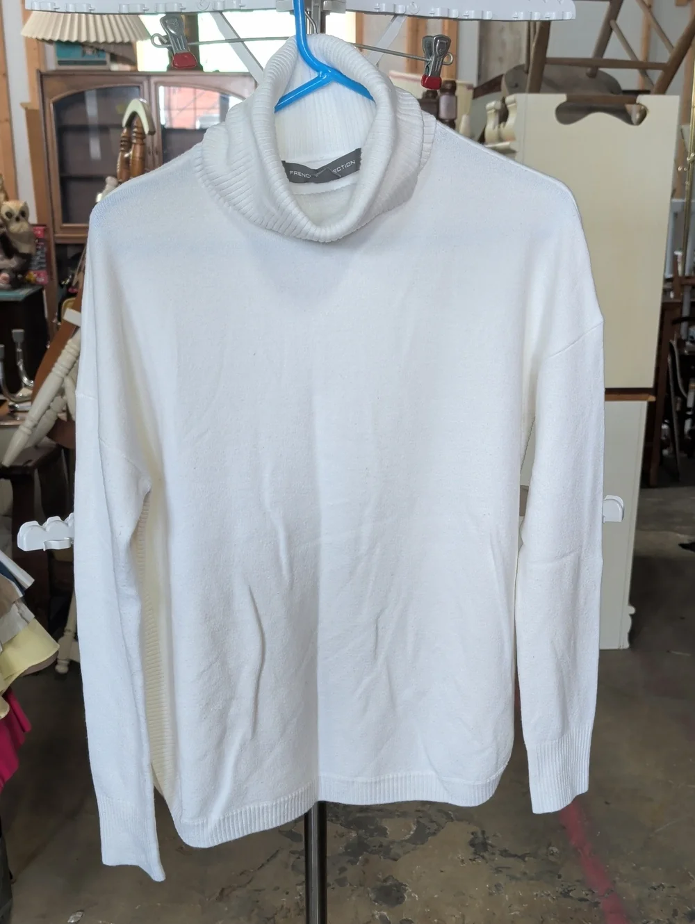 French Connection White Turtleneck Sweater with Ribbed Sides